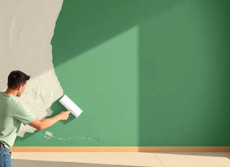 Application d'un enduit décoratif à la lisseuse sur un mur