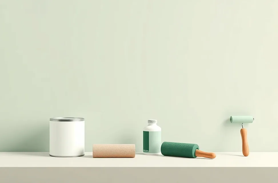 Outils de peinture disposés dans l'ordre des étapes du chantier