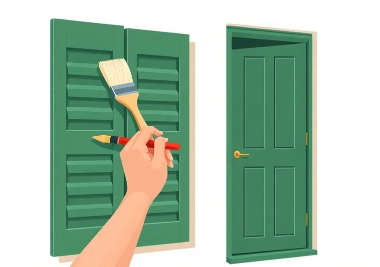 Mise en peinture au pinceau de volets et d'encadrements en bois
