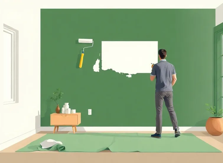 Peintre appliquant la peinture au rouleau sur un mur de salon