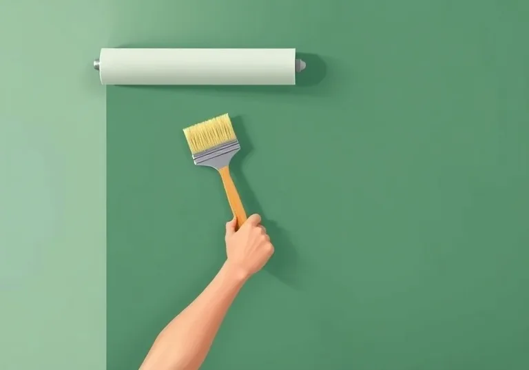 Pose de papier peint, rouleau et brosse à maroufler